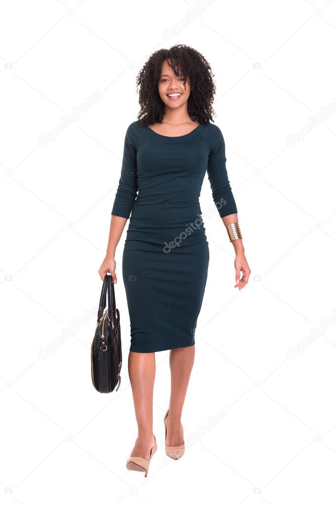african businesswoman posing isolated on white background