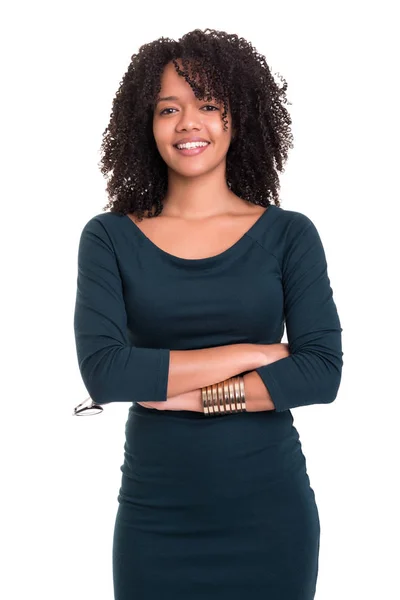 Mooie Afrikaanse Vrouw Poseren Geïsoleerd Witte Achtergrond — Stockfoto