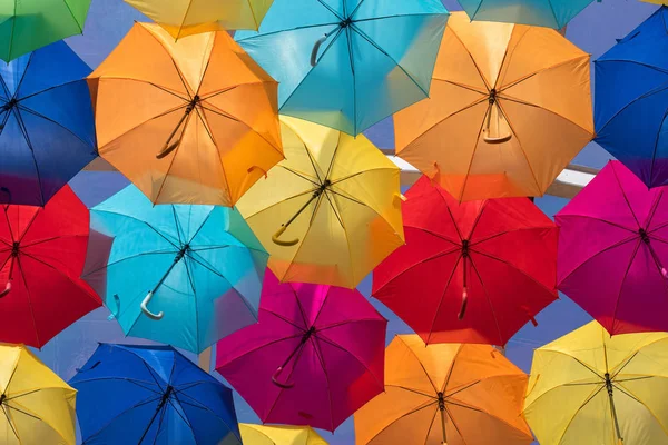 Lotes Guarda Chuvas Colorir Céu Cidade Agueda Portugal — Fotografia de Stock