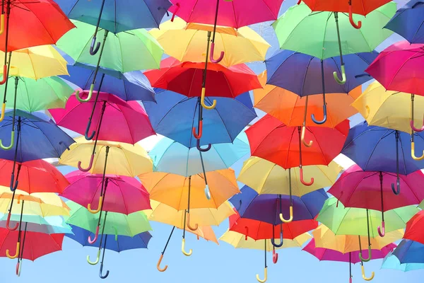 Zbiór Kolorowych Parasoli Tle Nieba Agueda Portugalia — Zdjęcie stockowe