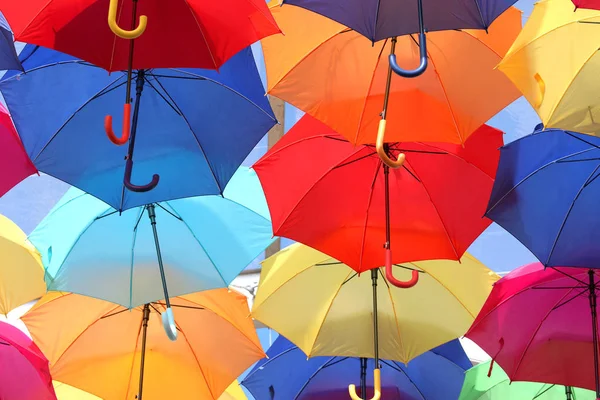 Spousta Deštníků Zbarvení Oblohy Městě Agueda Portugalsko — Stock fotografie