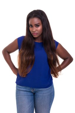 Beyaz bitti izole üzücü bir Afrikalı kadın stüdyo çekim