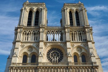 Katedrali Notre Dame de Paris Paris, Fransa. Mimari ve sınır taşı-in Paris. Paris Kartpostalı