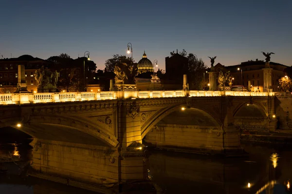 Paisaje Urbano Romántica Vista Nocturna Roma Panorama Con Castillo Puente — Foto de Stock