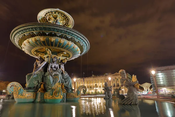 Hermosa Fuente Francesa Iluminada Por Noche Place Concorde — Foto de Stock