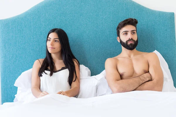 Young Depressed Couple Bed Daylife Problems Concept — Stock Photo, Image