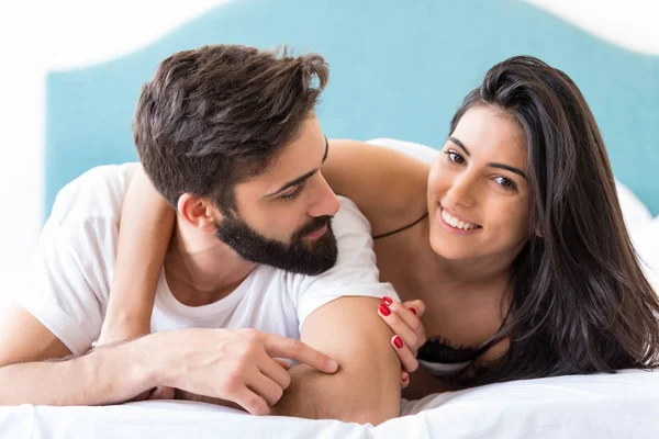 Beautiful Young Passionate Couple Bed — Stock Photo, Image