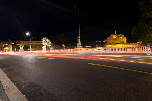 Roma Cityscape Romantik Gece Manzarası Aziz Angelo Kalesi Köprü Ile — Stok fotoğraf