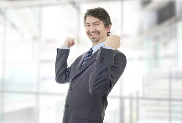 Happy Business Man Winning Office — Stock Photo, Image