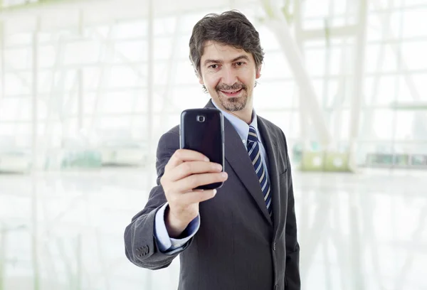 Businessman Taking Selfie Office — Stock Photo, Image