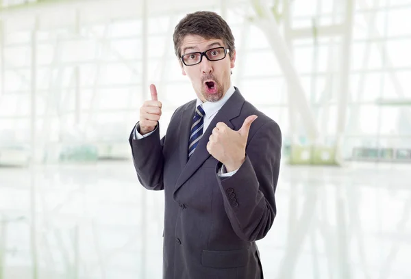 Silly Business Man Going Thumb Office — Stock Photo, Image