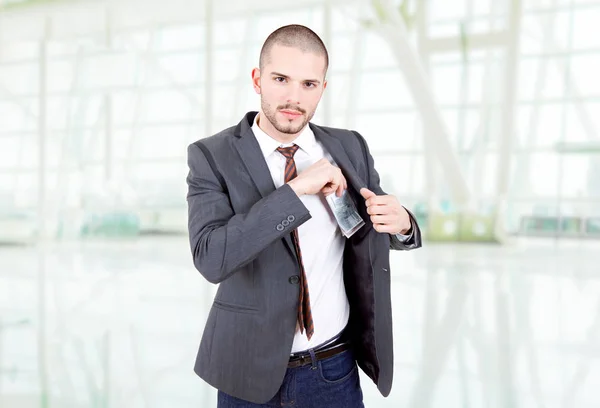 Happy Young Business Man Money Office — Stock Photo, Image