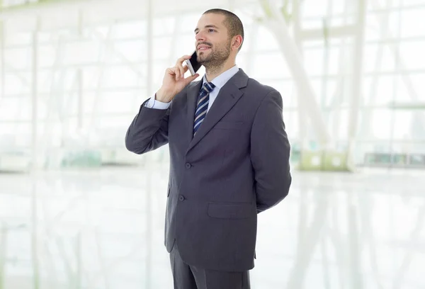 Šťastný Obchodník Telefonu Kanceláři — Stock fotografie
