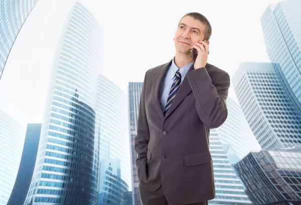 Hombre Negocios Feliz Teléfono Oficina — Foto de Stock