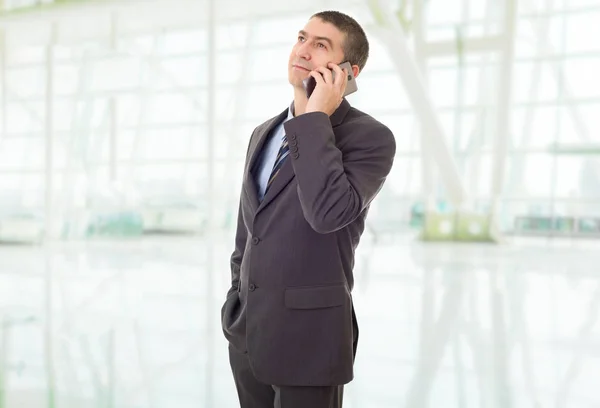 Homem Negócios Feliz Telefone Escritório — Fotografia de Stock