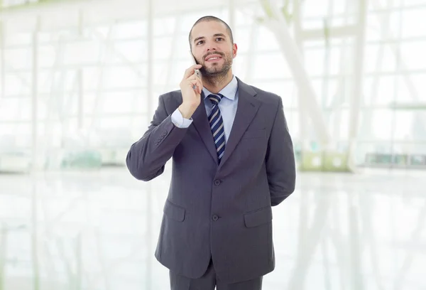 Homem Negócios Feliz Telefone Escritório — Fotografia de Stock