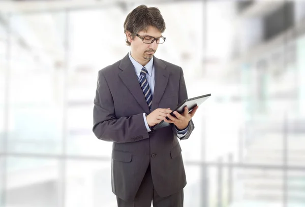 Businessman Thinking Tablet Office — Stock Photo, Image