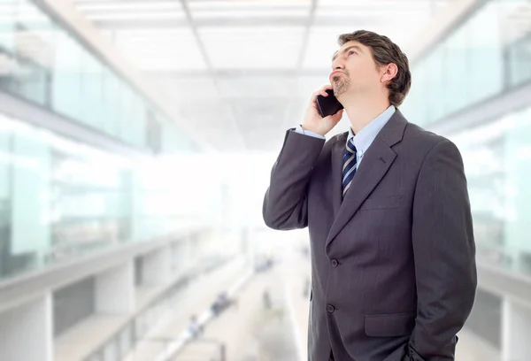 Homem Negócios Feliz Telefone Escritório — Fotografia de Stock