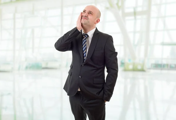 Businessman Suit Gestures Headache Office — Stock Photo, Image