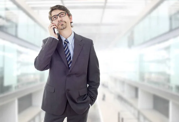 Happy Business Man Phone Office — Stock Photo, Image