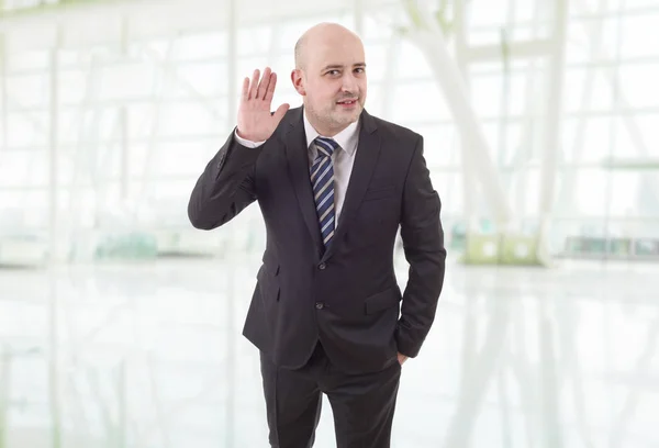 Glücklicher Geschäftsmann Der Büro Zuhört — Stockfoto