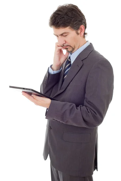 Young Businessman Working Tablet Isolated — Stock Photo, Image