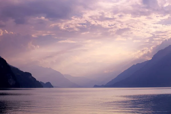 Lago Suíço Pôr Sol Brienz Suíça — Fotografia de Stock