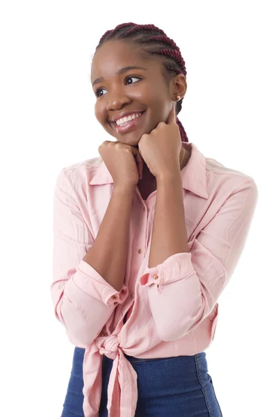 Heureuse Fille Africaine Isolée Sur Fond Blanc — Photo