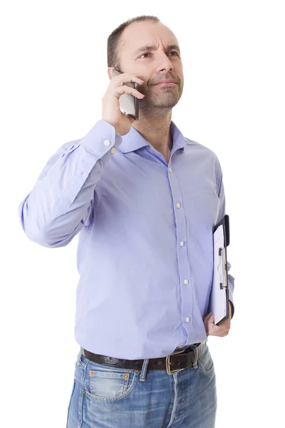 Jovem Homem Casual Telefone Isolado — Fotografia de Stock