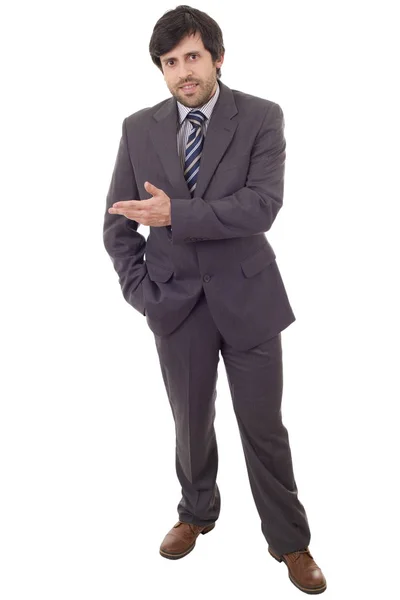 Handsome Businessman Arm Out Showing Gesture Isolated White — Stock Photo, Image