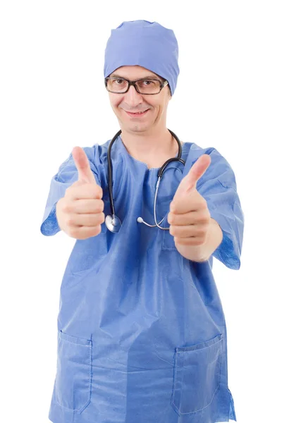 Feliz Doctor Masculino Mostrando Pulgares Hacia Arriba Aislado —  Fotos de Stock