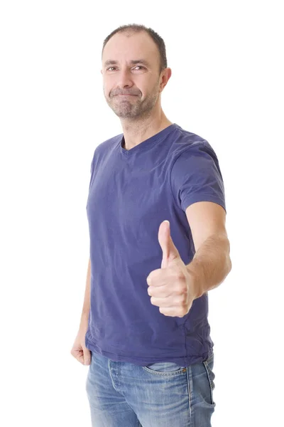 Happy Casual Man Going Thumbs Isolated White Background — Stock Photo, Image