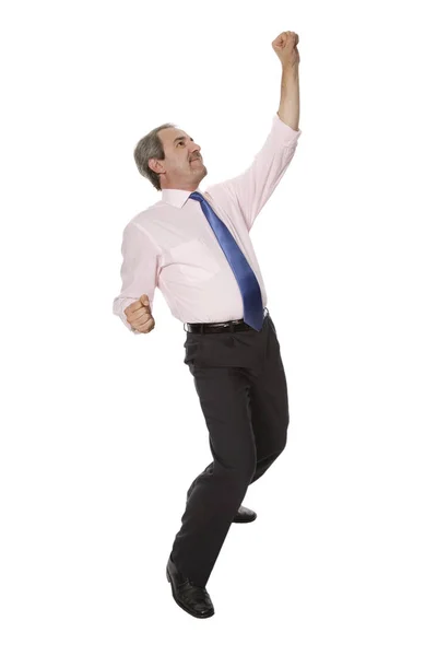 Happy Mature Man Wide Open Arms Isolated White — Stock Photo, Image