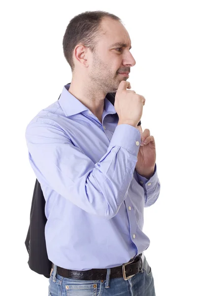 Casual Man Thinking Isolated White — Stock Photo, Image