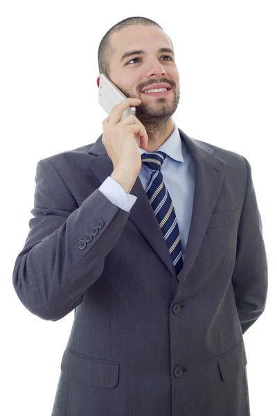 Glad Affärsman Telefon Isolerad — Stockfoto