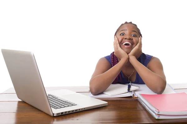 Domme Mooie Zakenvrouw Werken Met Een Laptop Een Bureau Geïsoleerd — Stockfoto