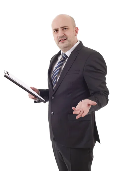 Hombre Negocios Esperando Aislado Sobre Fondo Blanco — Foto de Stock