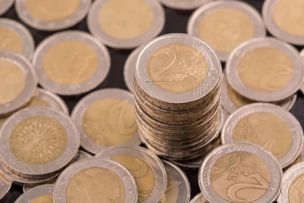 Vista Superior Cerca Imagen Gran Cantidad Monedas Dinero Euros — Foto de Stock