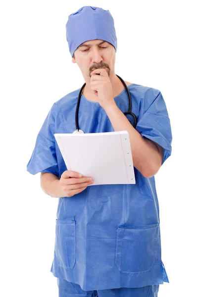 Masculino Médico Pensamento Isolado Sobre Fundo Branco — Fotografia de Stock