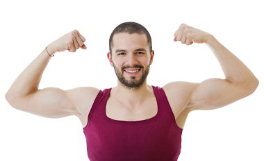 mutlu genç adam Kollarını açarak, beyaz arka plan üzerinde izole kazanmak