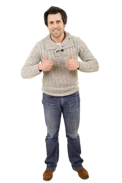 Joven Casual Hombre Completo Cuerpo Pulgares Arriba — Foto de Stock