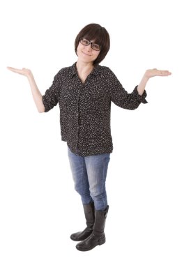 beyaz izole genç casual güzel kadın, tam uzunlukta,