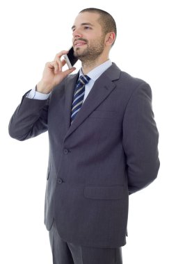 Telefondaki mutlu iş adamı, izole edilmiş.