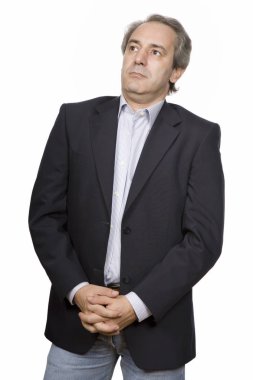düşünme, üzerinde beyaz izole olgun casual adam
