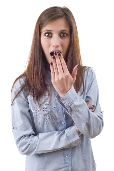 Surprised Casual Girl Isolated White Background — Stock Photo, Image