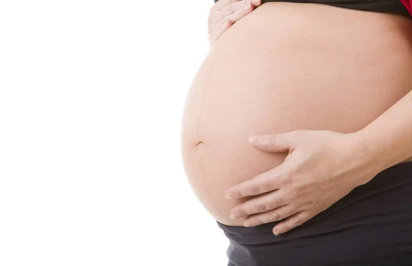 Primer Plano Mujer Embarazada Fondo Blanco — Foto de Stock