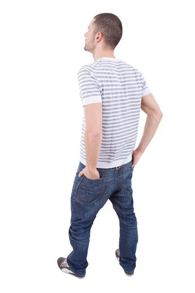 Endişeli Casual Adam Tam Vücut Beyaz Bir Arka Planda Arkadan — Stok fotoğraf