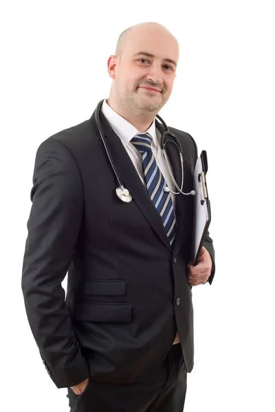 Щасливий Чоловік Лікар Ізольований Білому Тлі — стокове фото
