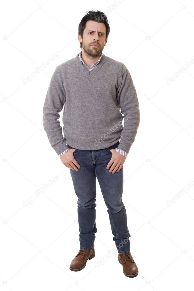 casual man full body in a white background