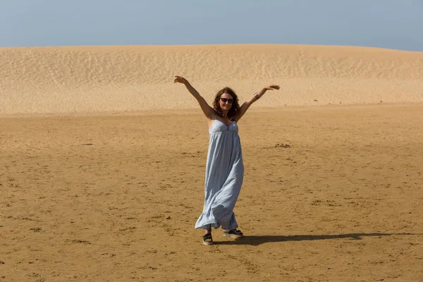 Woman Sand Dunes Praia Bordeira Algarve South Portugal — Stock Photo, Image